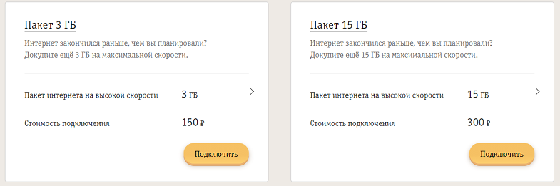 Пакеты интернета Билайн для продления доступа