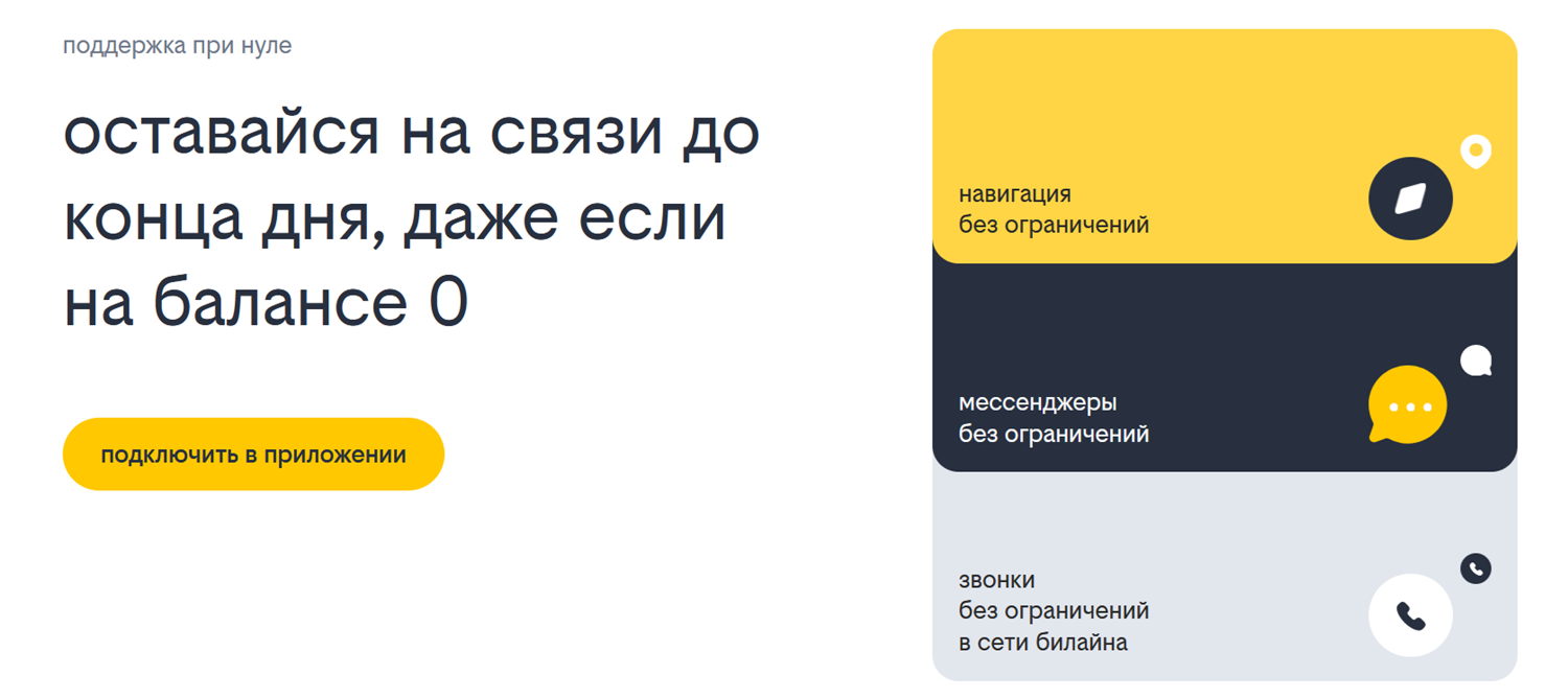 Услуга билайн "Поддержка при нуле"