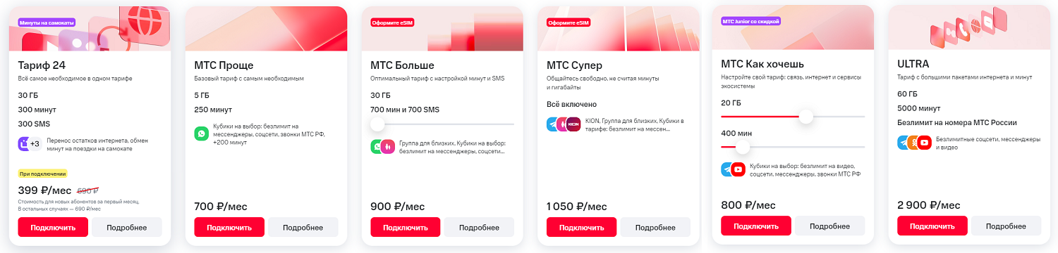 Тарифы для смартфона оператора МТС