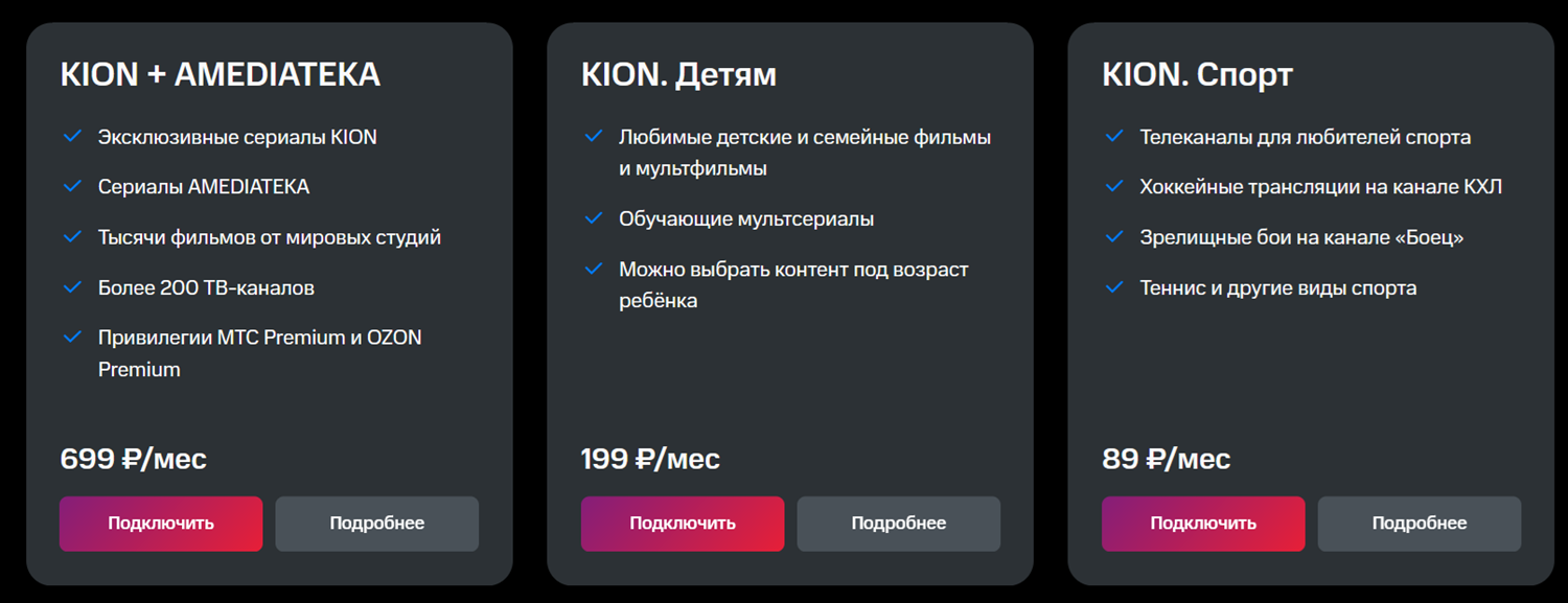 Дополнительные подписки на KION